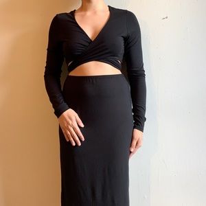 Aritzia Wilfred Free Black Tie Wrap Midi Dress, L